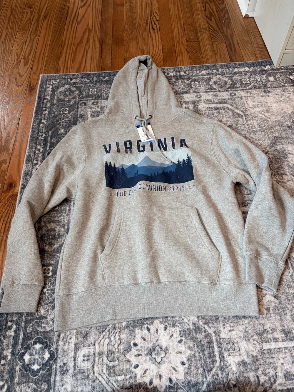 State of Mind Gray Hoodie with Navy Mountain Graphic Virginia